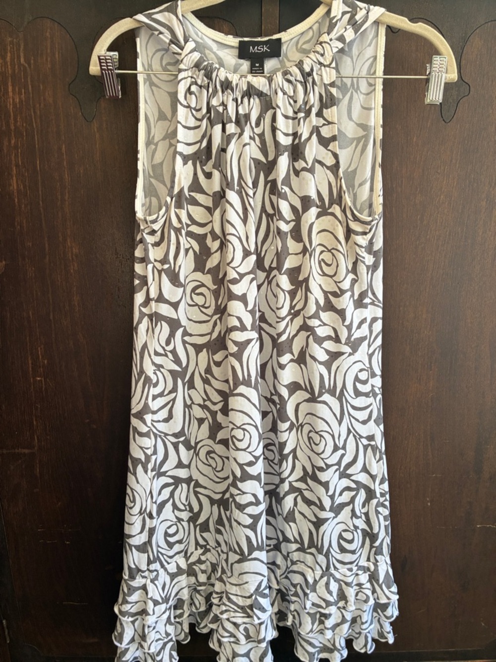 MSK White & Gray Floral Ruffle Hem Mini Skirt Sz M